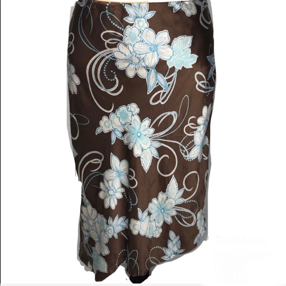 Apostrophe Silk Asymmetrical Brown Print Skirt Size 14